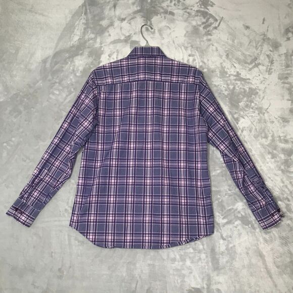 Bugatchi Uomo Shirt Mens Small Purple White Plaid Button Up Long Sleeve Cotton - Picture 2 of 11